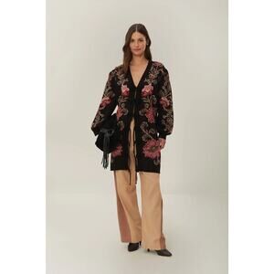 Farm Rio Black Ravenala Knit Midi Cardigan